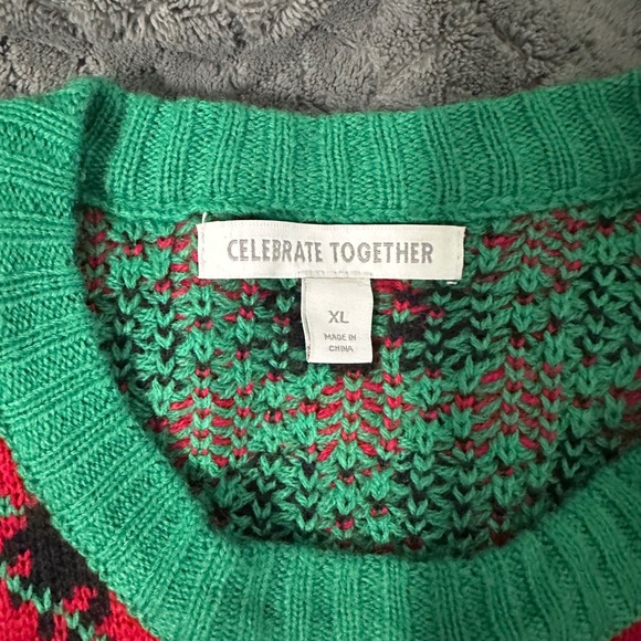 Celebrate Together Ugly Christmas Sweater Cat Santa Milk Cookie XL - Picture 4 of 7